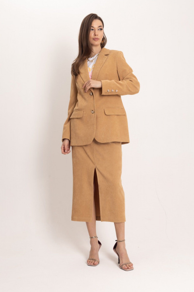 Жакет из вельвета песочного цвета с накладными карманами EZER 1039 - фото 5