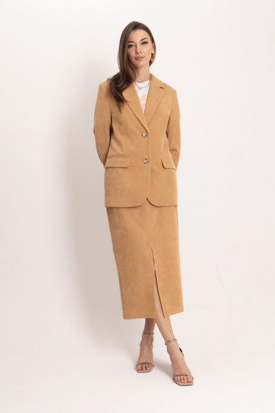 Жакет из вельвета песочного цвета с накладными карманами EZER 1039 - фото 4