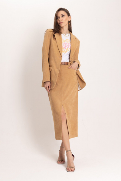 Жакет из вельвета песочного цвета с накладными карманами EZER 1039 - фото 3