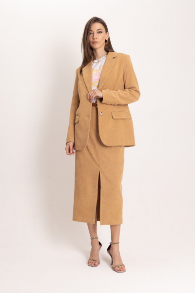 Жакет из вельвета песочного цвета с накладными карманами EZER 1039 - фото 1