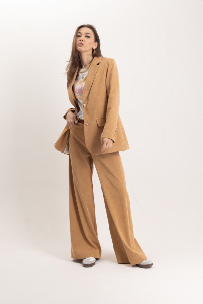 Жакет из вельвета песочного цвета с накладными карманами EZER 1039 - фото 2