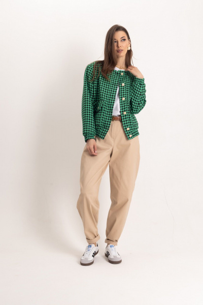 Бежевый и зеленый комплект из бомбера и брюк-бананов EZER 2048 - фото 3