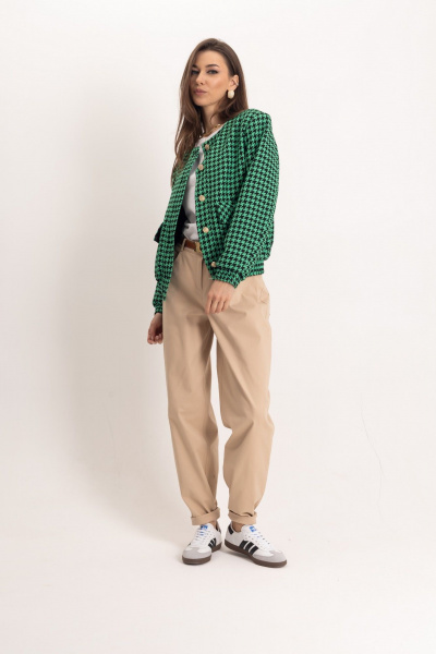 Бежевый и зеленый комплект из бомбера и брюк-бананов EZER 2048 - фото 2