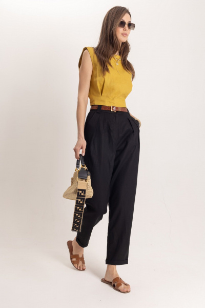 Льняной комплект топ и брюки зауженные к низу в стиле Old Money EZER 2052 - фото 3