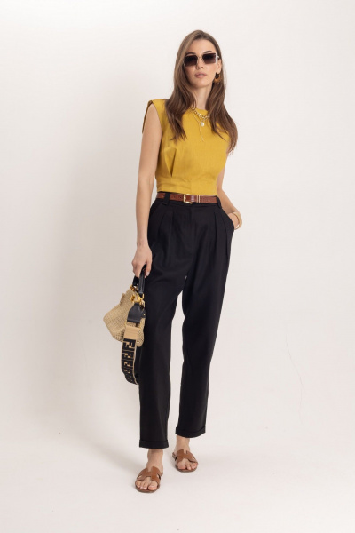 Льняной комплект топ и брюки зауженные к низу в стиле Old Money EZER 2052 - фото 1