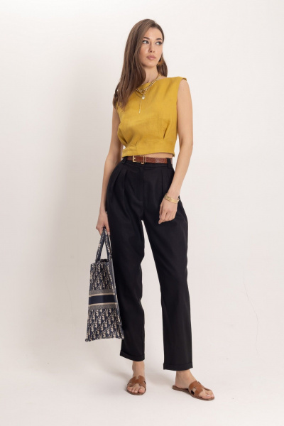 Льняной комплект топ и брюки зауженные к низу в стиле Old Money EZER 2052 - фото 2