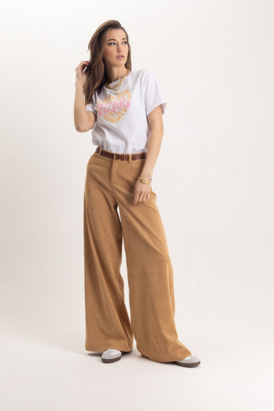 Бежевые вельветовые брюки прямого кроя с карманами EZER 1101 - фото 2