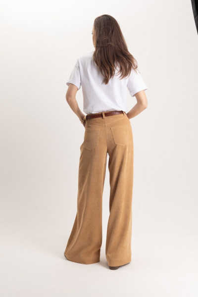Бежевые вельветовые брюки прямого кроя с карманами EZER 1101 - фото 4