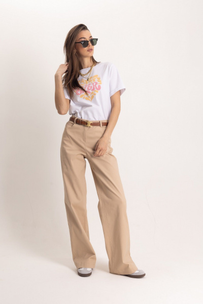 Бежевые брюк-палаццо с высоким поясом и стрелками EZER 1103 - фото 9