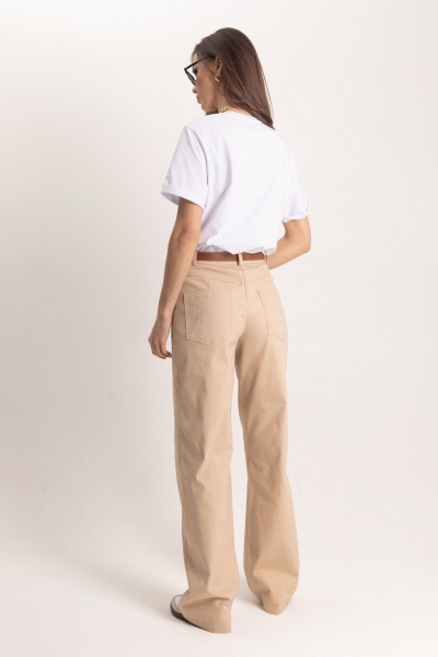 Бежевые брюк-палаццо с высоким поясом и стрелками EZER 1103 - фото 7