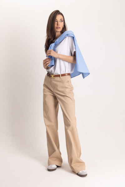 Бежевые брюк-палаццо с высоким поясом и стрелками EZER 1103 - фото 4