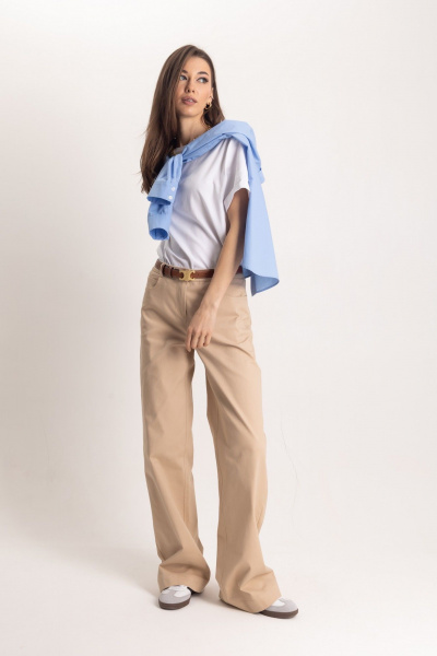 Бежевые брюк-палаццо с высоким поясом и стрелками EZER 1103 - фото 3