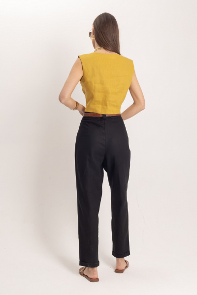 Чёрные льняные зауженные брюки классического кроя EZER 1106 - фото 10