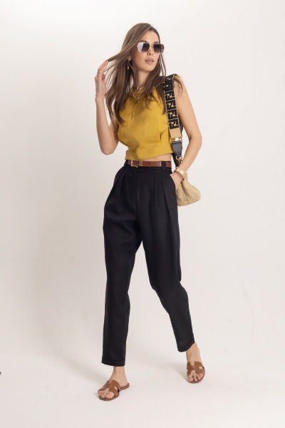 Чёрные льняные зауженные брюки классического кроя EZER 1106 - фото 9