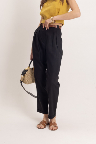 Чёрные льняные зауженные брюки классического кроя EZER 1106 - фото 7