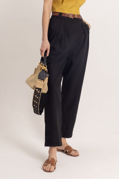 Чёрные льняные зауженные брюки классического кроя EZER 1106 - фото 2