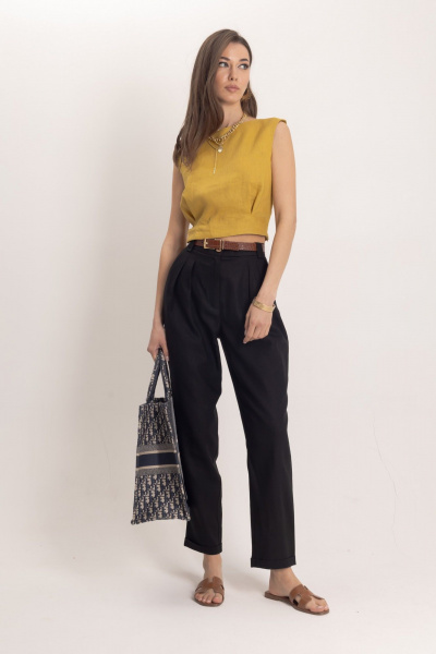 Чёрные льняные зауженные брюки классического кроя EZER 1106 - фото 1