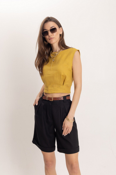 Черные летние леновые шорты с притачным поясом EZER 1301 - фото 8