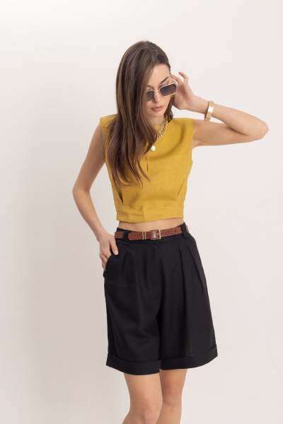 Черные летние леновые шорты с притачным поясом EZER 1301 - фото 7