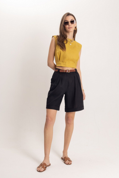 Черные летние леновые шорты с притачным поясом EZER 1301 - фото 4