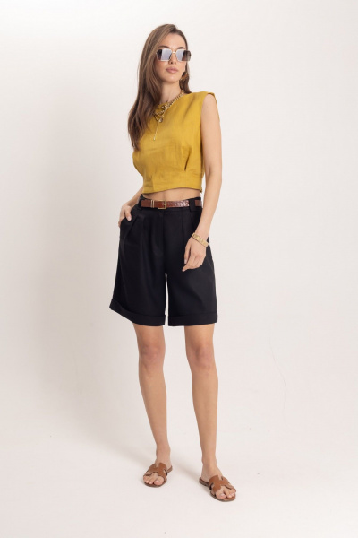 Черные летние леновые шорты с притачным поясом EZER 1301 - фото 2
