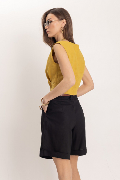 Черные летние леновые шорты с притачным поясом EZER 1301 - фото 6