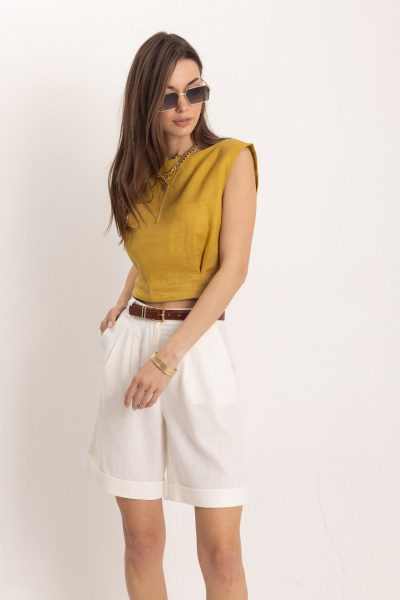 Льняной комплект топ и шорты в стиле Old Money EZER 2074 - фото 9