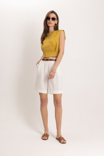 Льняной комплект топ и шорты в стиле Old Money EZER 2074 - фото 3