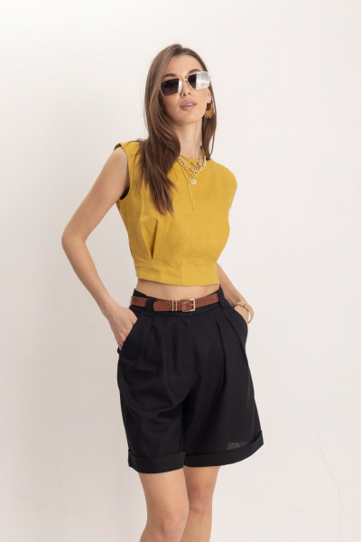 Льняной комплект топ и шорты в стиле Old Money EZER 2075 - фото 2