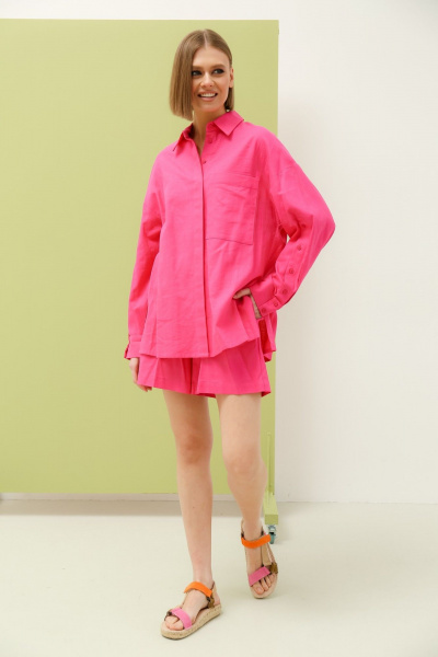 Рубашка свободного силуэта и шорты на резинке из льна PUR PUR 11-087/4 - фото 1