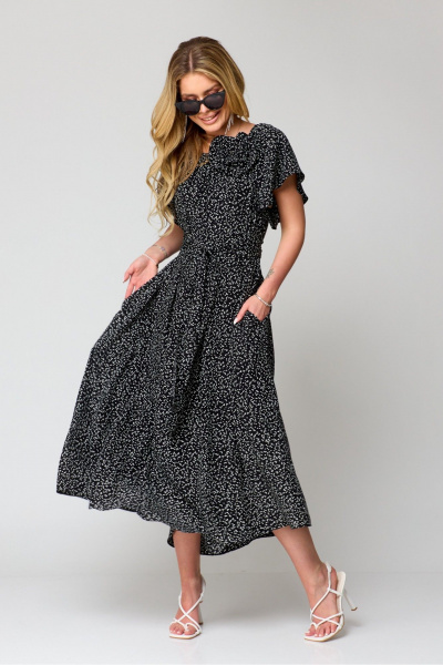 Платье, пояс Laikony L-281 черный горохи - фото 5