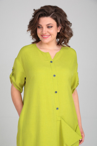 Летнее бохо-платье из искусственного льна с ассиметрией Michel chic 2094/4 лайм - фото 6