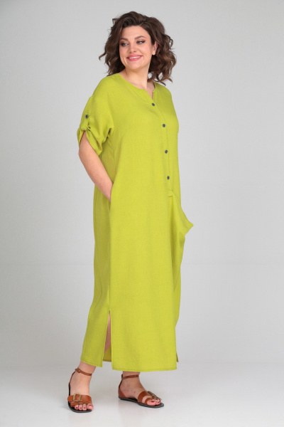 Летнее бохо-платье из искусственного льна с ассиметрией Michel chic 2094/4 лайм - фото 3