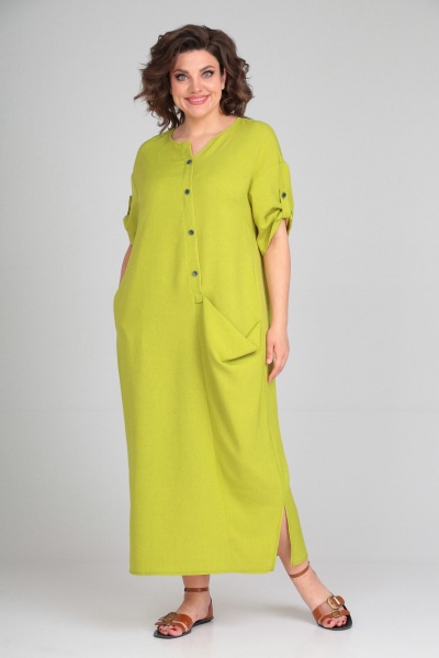 Летнее бохо-платье из искусственного льна с ассиметрией Michel chic 2094/4 лайм - фото 2