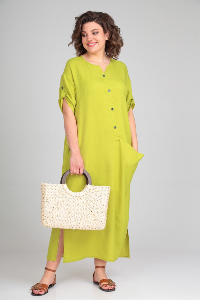Летнее бохо-платье из искусственного льна с ассиметрией Michel chic 2094/4 лайм - фото 1