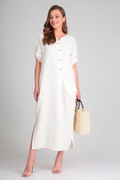 Повседневное платье из искусственного льна с разрезами Michel chic 2094/4 молоко - фото 2