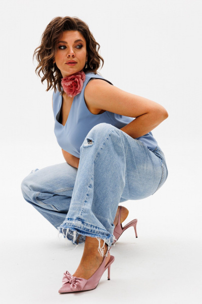 Голубой топ из вискозы для деловых и повседневных образов Anelli 1440 голубой - фото 3