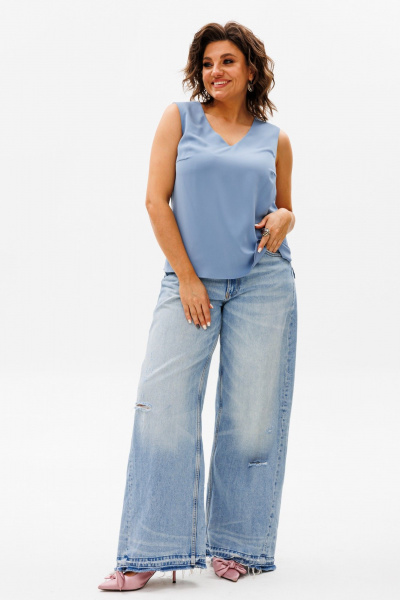 Голубой топ из вискозы для деловых и повседневных образов Anelli 1440 голубой - фото 2