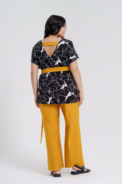 Желтый и черный комплект из блузы и брюк на каждый день Deesses 2295 - фото 5