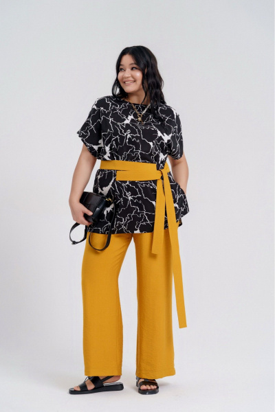 Желтый и черный комплект из блузы и брюк на каждый день Deesses 2295 - фото 1