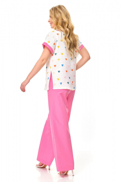 Романтичный брючный комплект из муслина с яркими вставками T&N 7517 розовый - фото 3