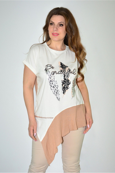 Асимметричная блуза из трикотажа и хлопка с воланом Needle 552 - фото 1