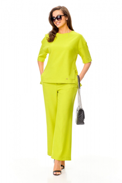 Блуза и брюки палаццо лен-вишер для повседневной носки Taita plus 2407 фисташка - фото 6