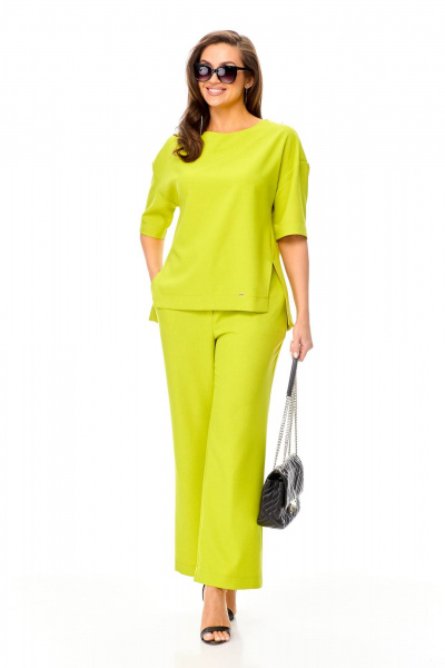 Блуза и брюки палаццо лен-вишер для повседневной носки Taita plus 2407 фисташка - фото 4