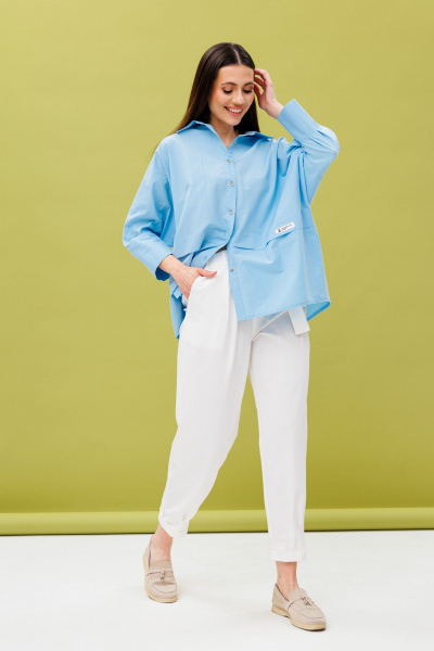 Рубашечная блуза oversize с складками и рубашным воротником Ларс Стиль 899/1 - фото 4
