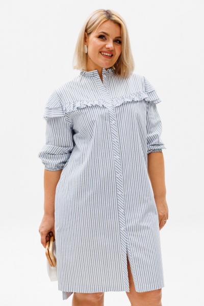 Платье-рубашка с полоской из натурального хлопка Anelli 1343 полоска - фото 6
