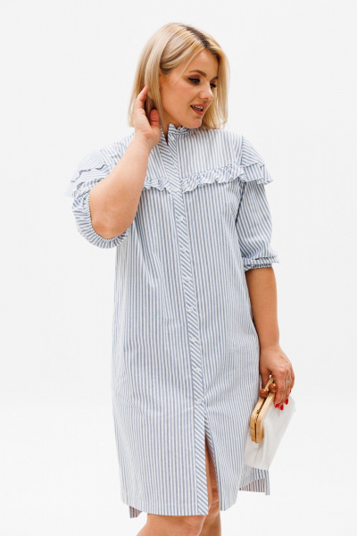 Платье-рубашка с полоской из натурального хлопка Anelli 1343 полоска - фото 1