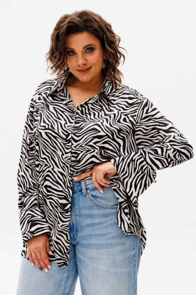Рубашка из вискозы с принтом зебра от Анелли Anelli 1203.1 беж_зебра - фото 4