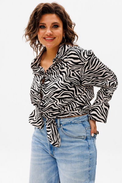 Рубашка из вискозы с принтом зебра от Анелли Anelli 1203.1 беж_зебра - фото 3
