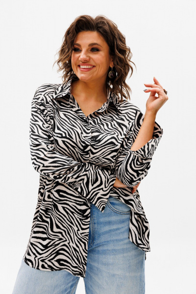 Рубашка из вискозы с принтом зебра от Анелли Anelli 1203.1 беж_зебра - фото 1